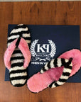 Miss-Striped Women's Cute (faux fur) Pink Flip Flops