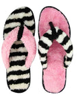 Miss-Striped Women's Cute (faux fur) Pink Flip Flops