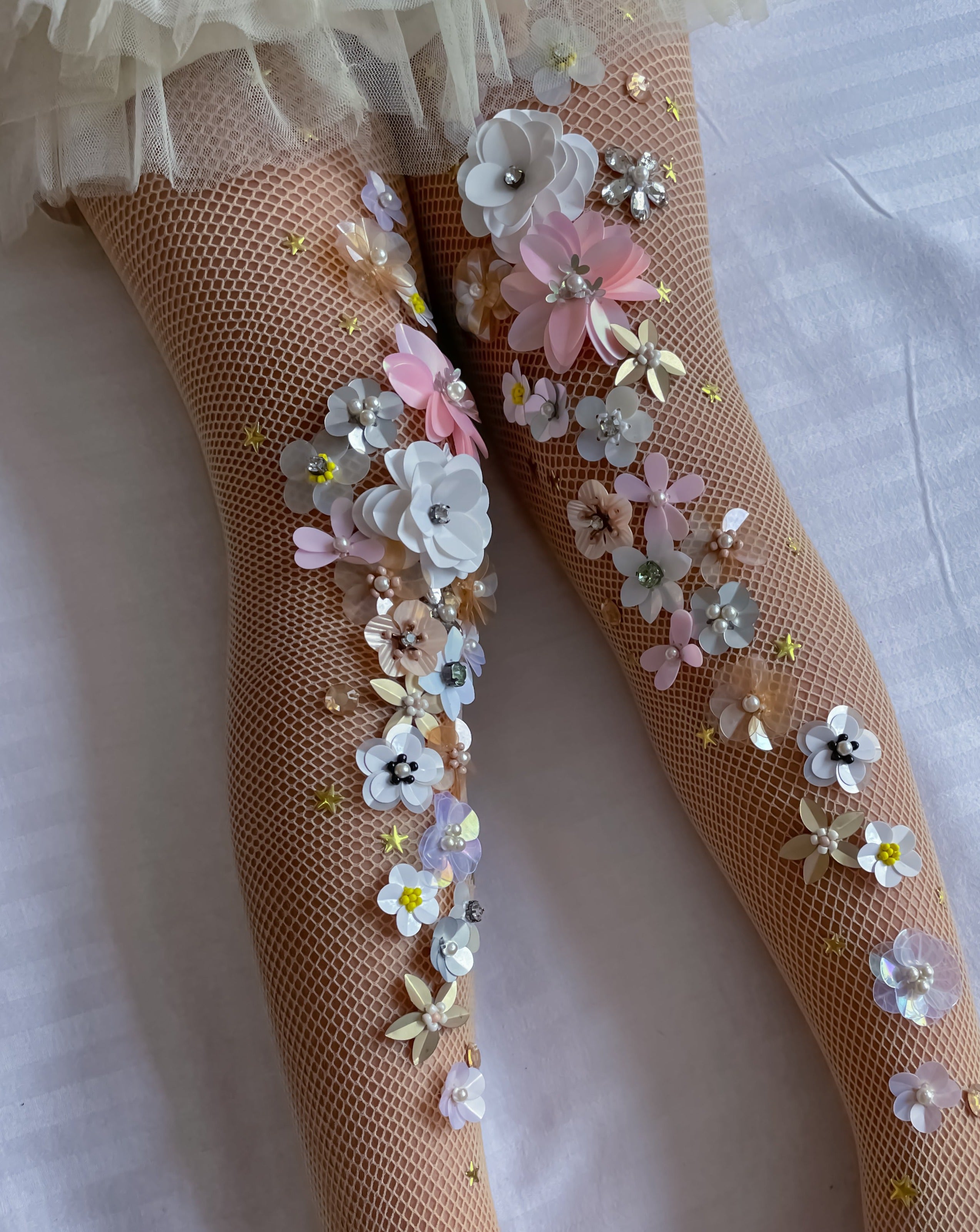 Carnations at Dawn Fishnet Stockings