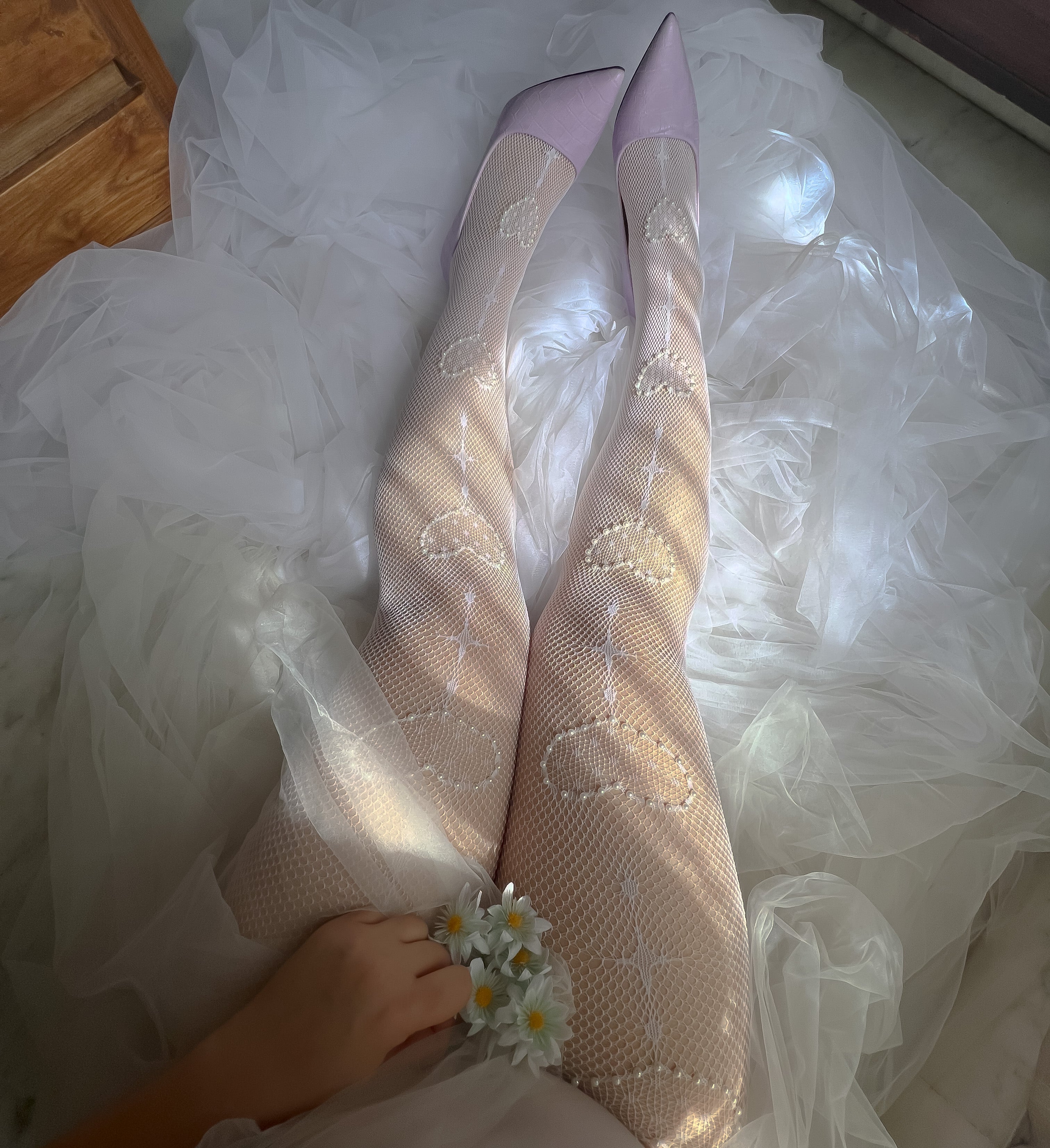 Custom Pearly Heart tights (White) Fishnet Stockings Pantyhose | Vintage Pearl Tights | Wedding Pantyhose | Bridal Heart Tights