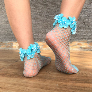 Blue Bloom Fishnet Socks
