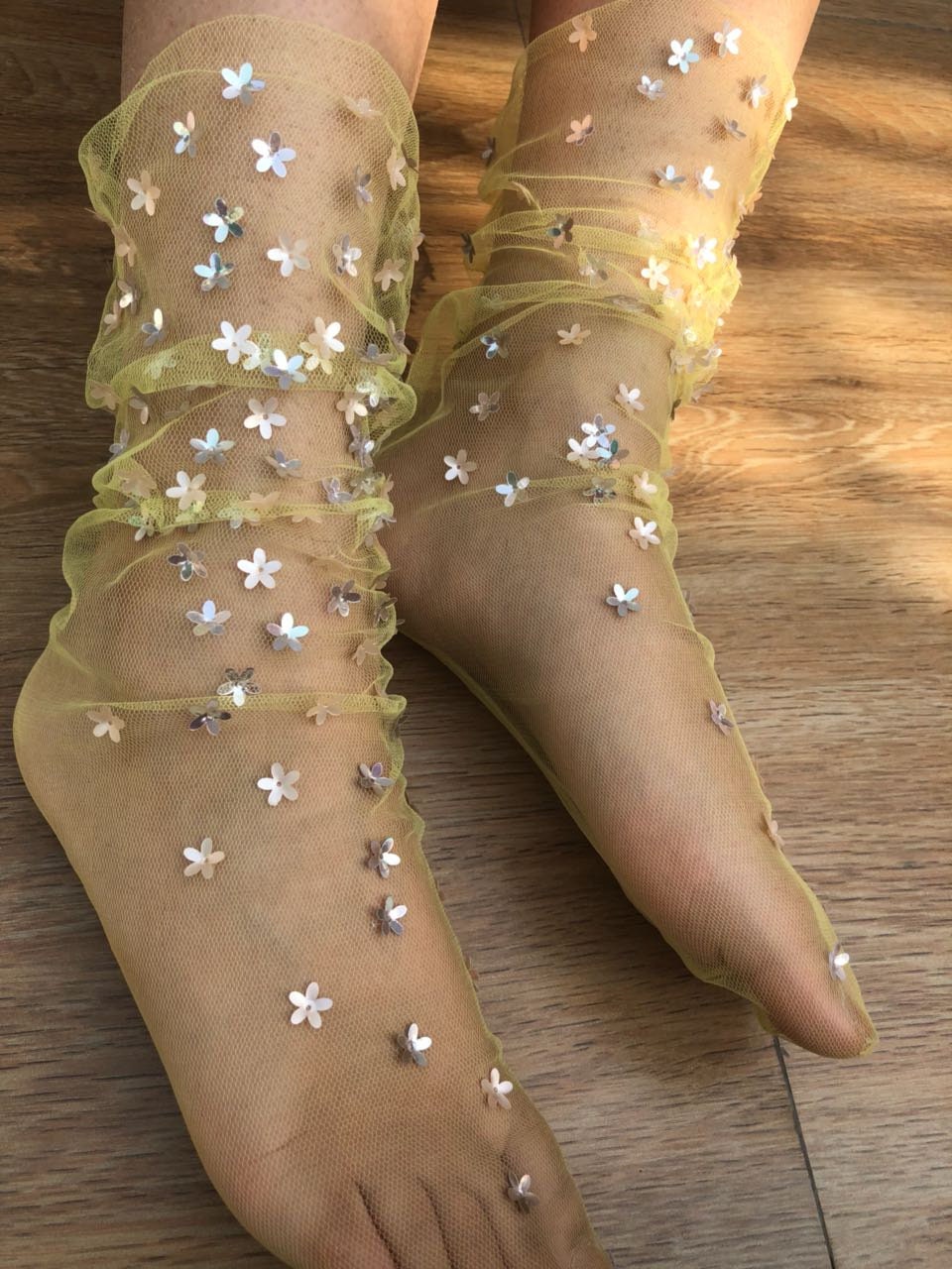 Yellow Blossoms Tulle Socks