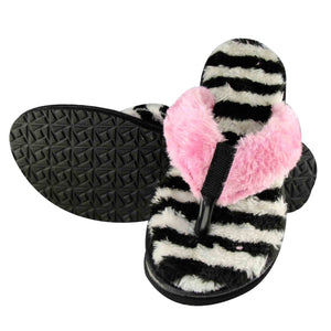 Miss-Striped Women's Cute (faux fur) Pink Flip Flops