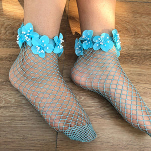 Blue Bloom Fishnet Socks
