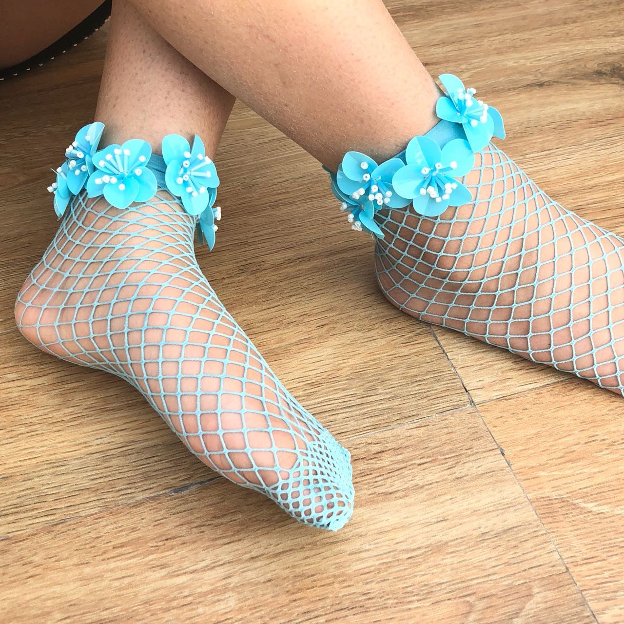 Blue Bloom Fishnet Socks