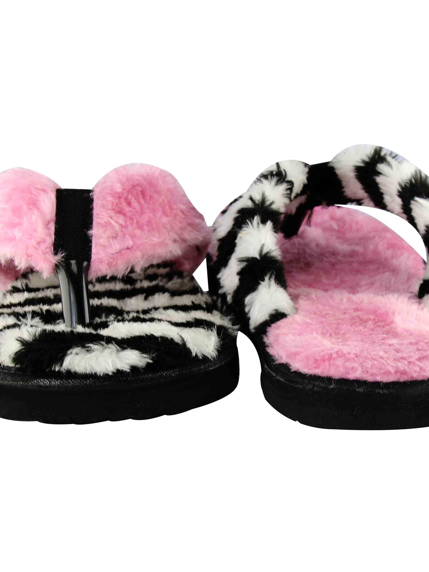 Miss-Striped Women&#39;s Cute (faux fur) Pink Flip Flops