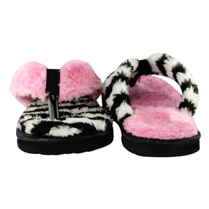Miss-Striped Women's Cute (faux fur) Pink Flip Flops