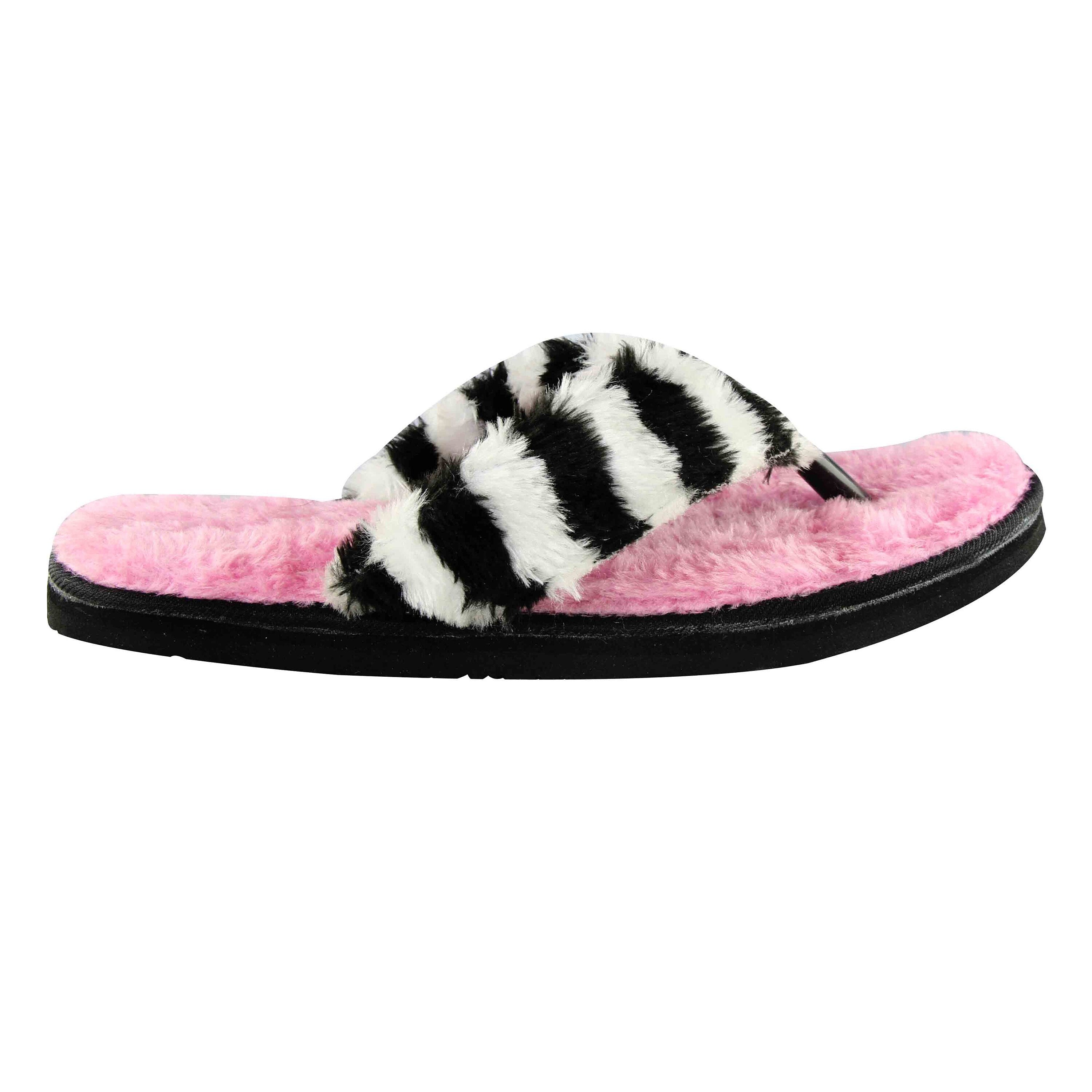 Miss-Striped Women's Cute (faux fur) Pink Flip Flops