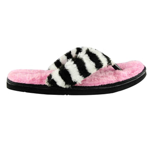Miss-Striped Women's Cute (faux fur) Pink Flip Flops