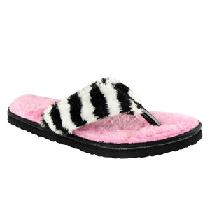 Miss-Striped Women's Cute (faux fur) Pink Flip Flops