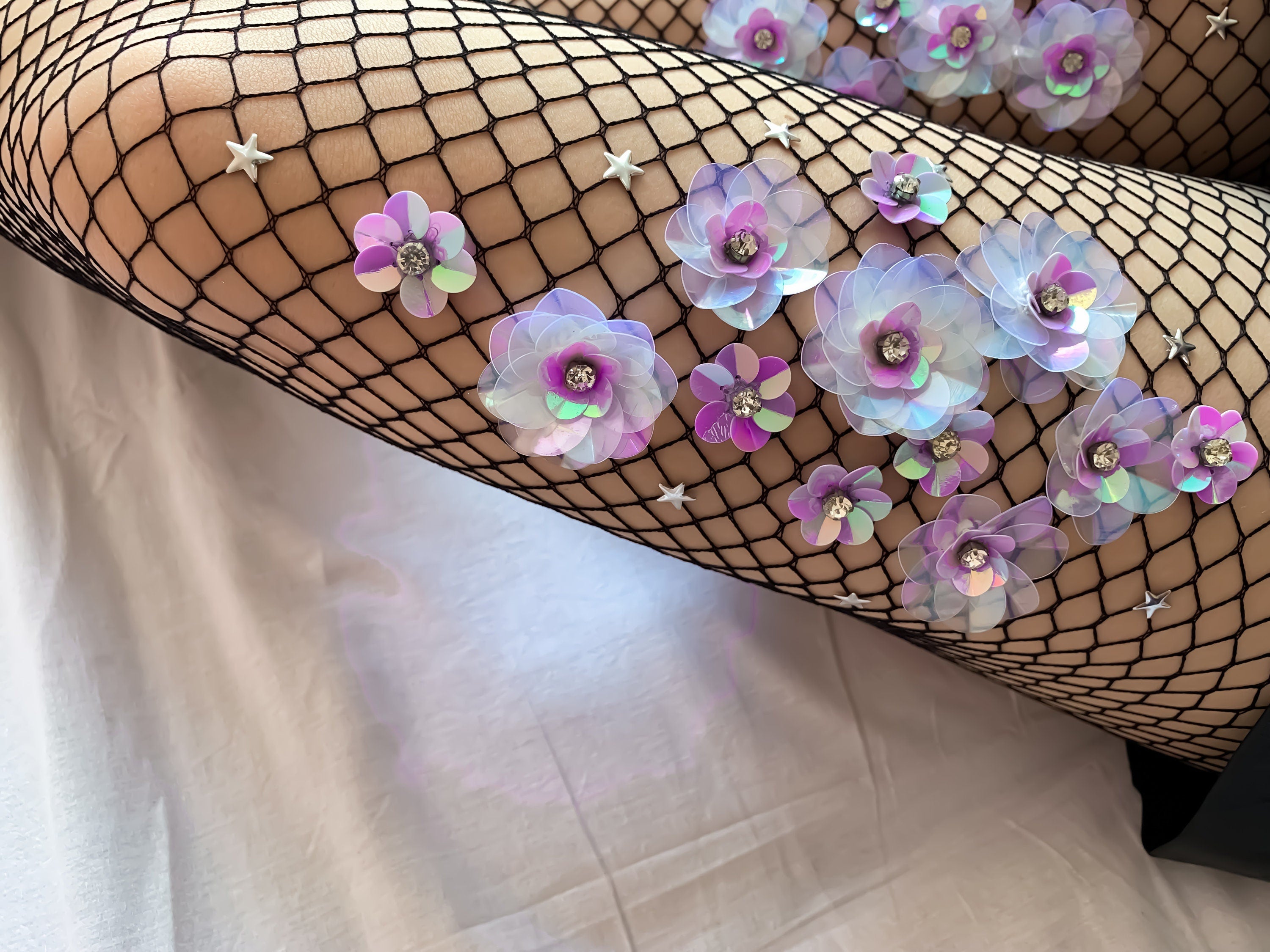 Purple Paisley Fishnet Stockings