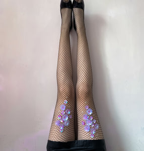 Purple Paisley Fishnet Stockings