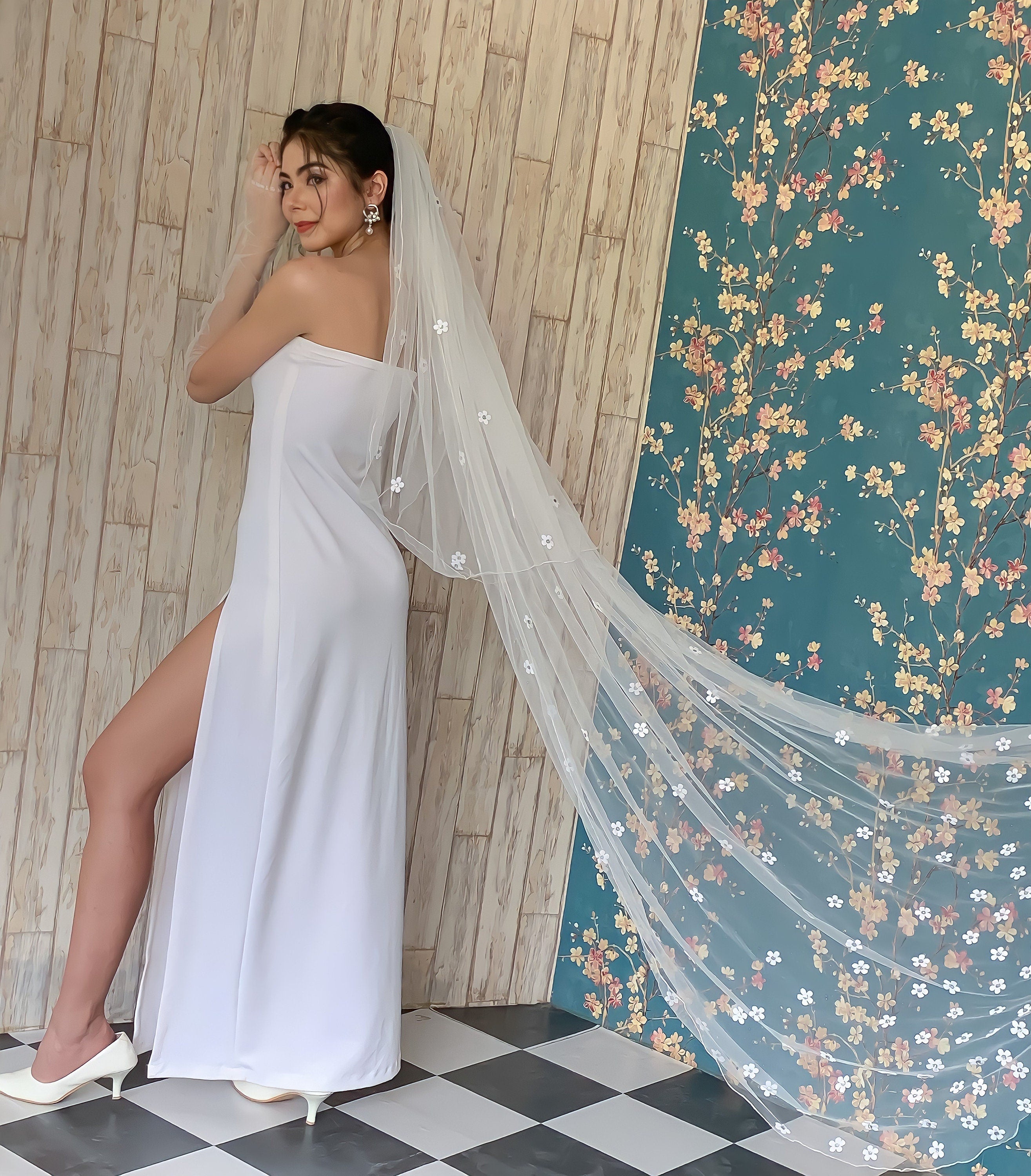 Spring Bloom Floral Veil