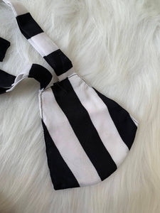 Striped Out Monochrome Cotton Lined 3 Ply Mask With Tie Ups